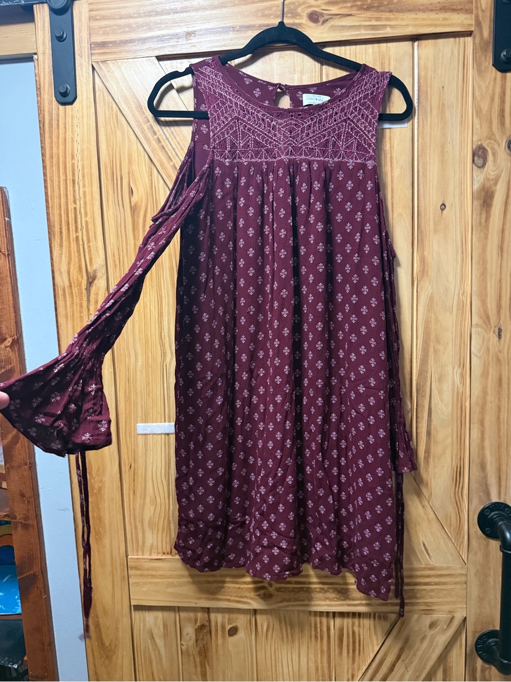Lucky Brand Burgundy Embroidered Cold-Shoulder Mini Dress